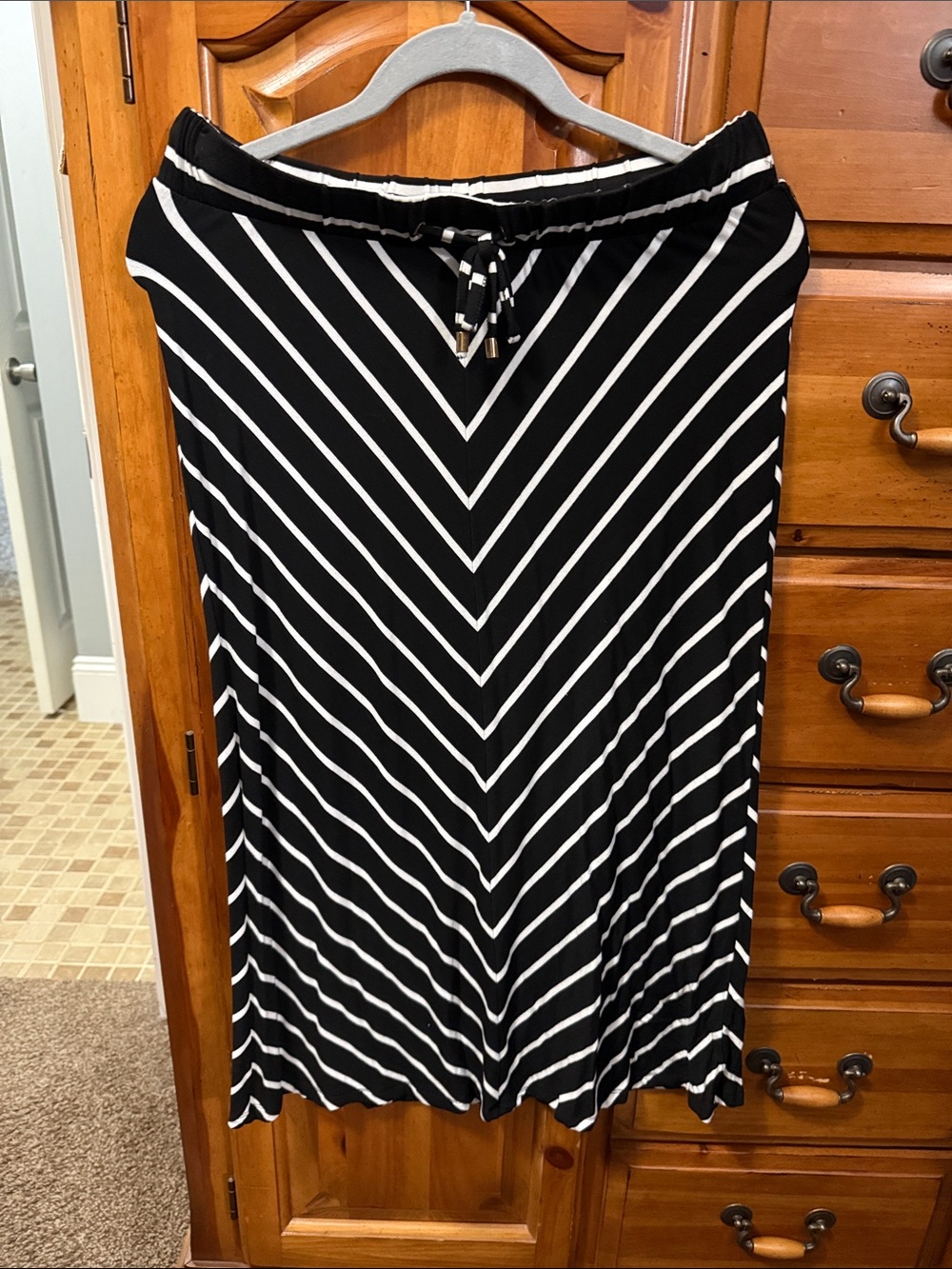 French Laundry Black and White Striped Midi Skirt